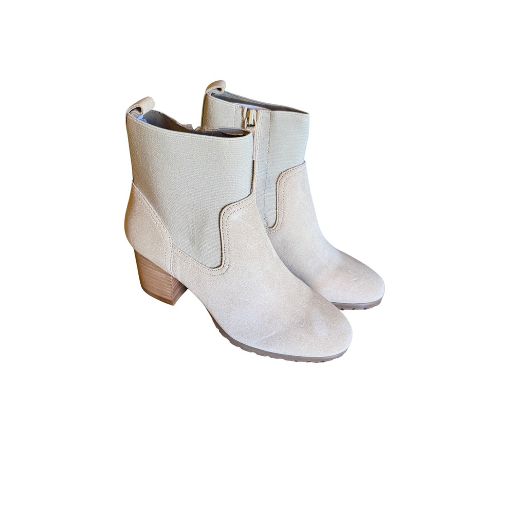 NWT Violet & Red Tan Size 7 Knit Cuff Ankle Boots Booties Tan Block Heel 2.5"
